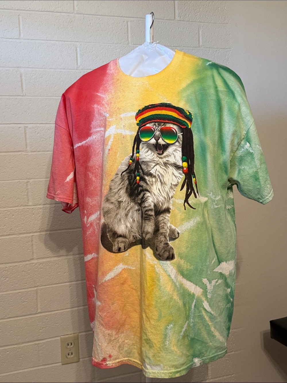 Chemistry Rasta Cat Tie-Dye Tee in Red, Yellow & Green